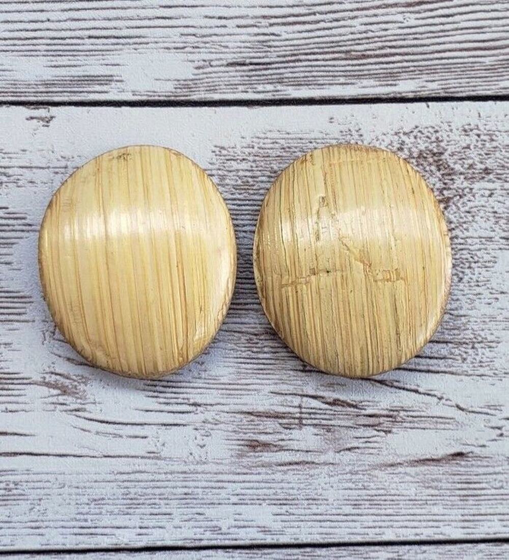 Vintage Clip On Earrings Straw Like Design Slightly Curved Oval Shaped Large
